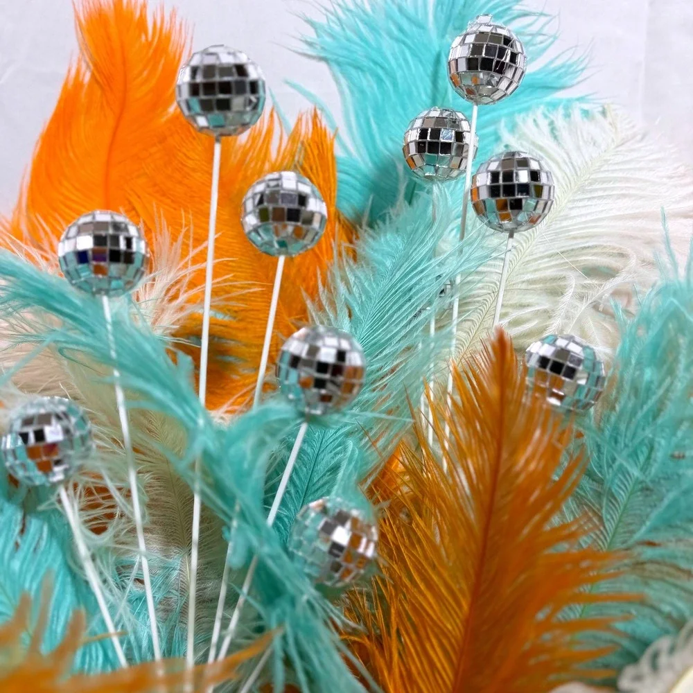 NWT Showgirl Feather Disco Party Decor w/ Disco Ball‎ Base